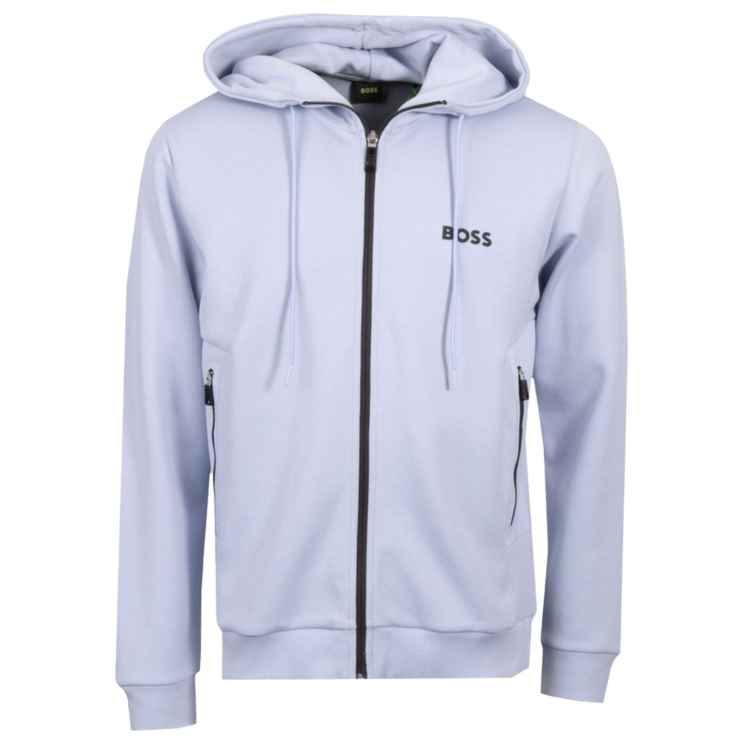 Boss Cotton-Blend Zip-Up Hoodie With 3D-Moulded Logo - Sky Blue