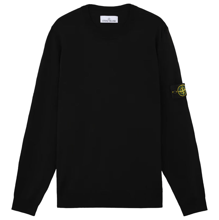 Stone Island Crewneck Sweater with Ribbing - Black