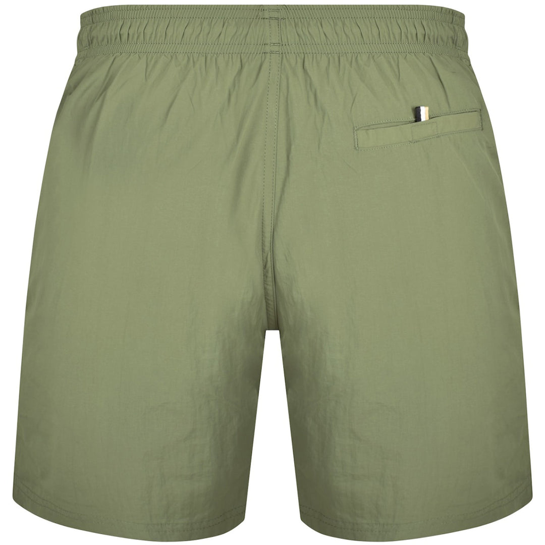 Boss Vertical-Logo-Print Swim Shorts - Khaki