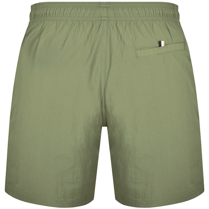 Boss Vertical-Logo-Print Swim Shorts - Khaki