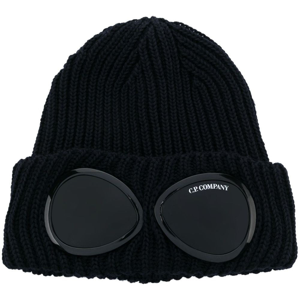 C.P.Company Goggles-detail ribbed wool beanie navy