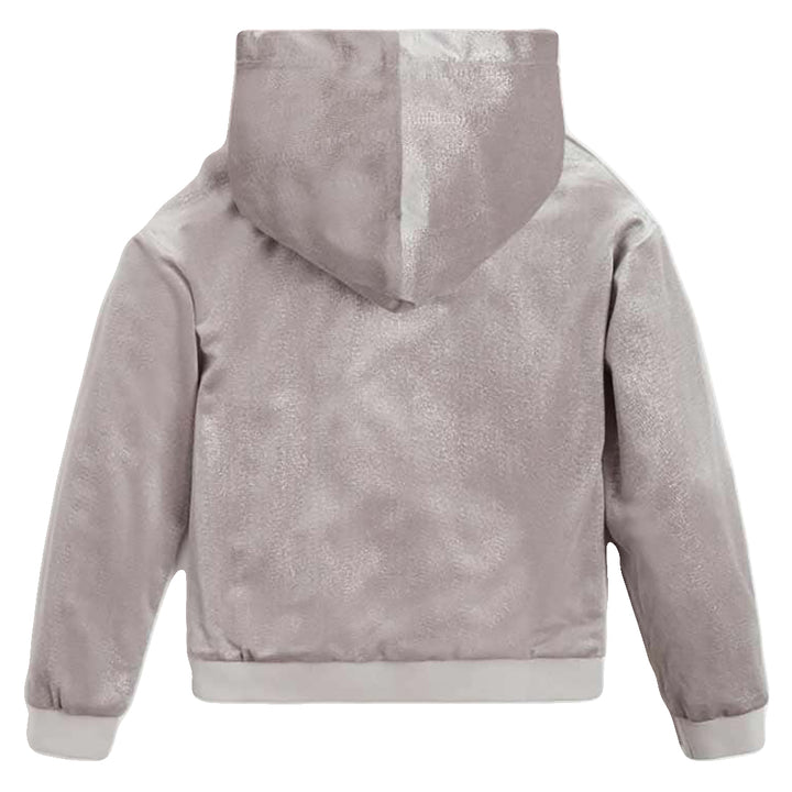 GUESS KIDS-GIRLS SPARKLING VELOUR LOGO ZIP-UP HOODIE GREY