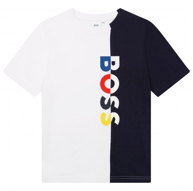 Hugo Boss Kids Multicolour Logo Print T-shirt White & Navy