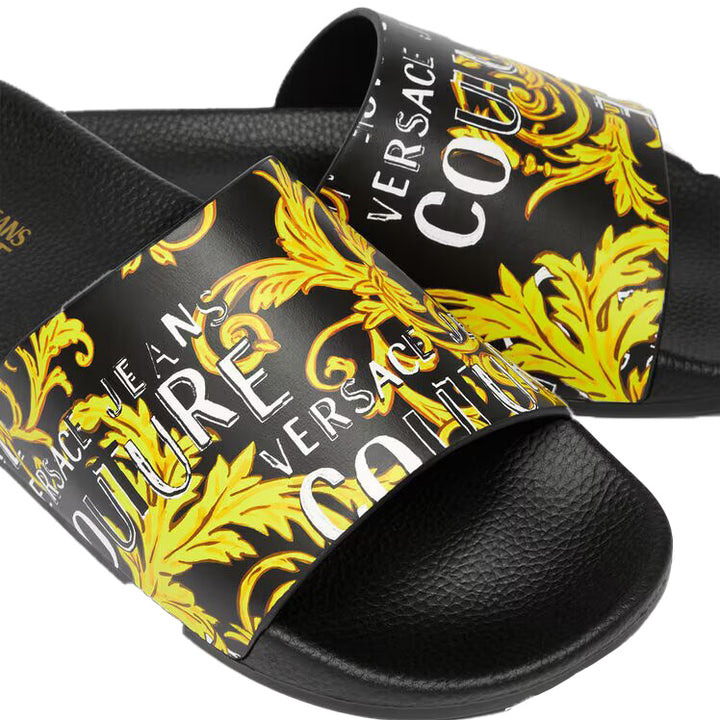 Versace Jeans Couture Logo Couture Print Sliders Black