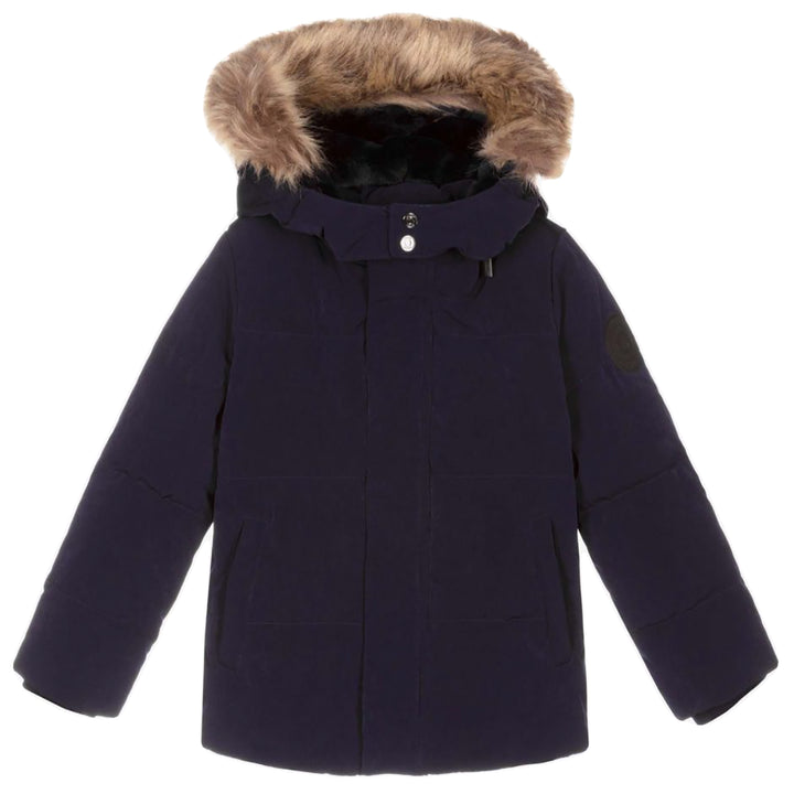 GUESS KIDS-BOYS FUR PARKA JACKET NAVY