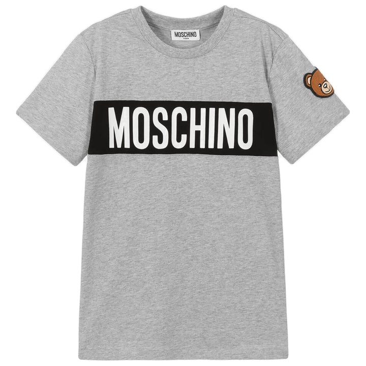 MOSCHINO KID-TEEN LOGO PRINT T-SHIRT GREY