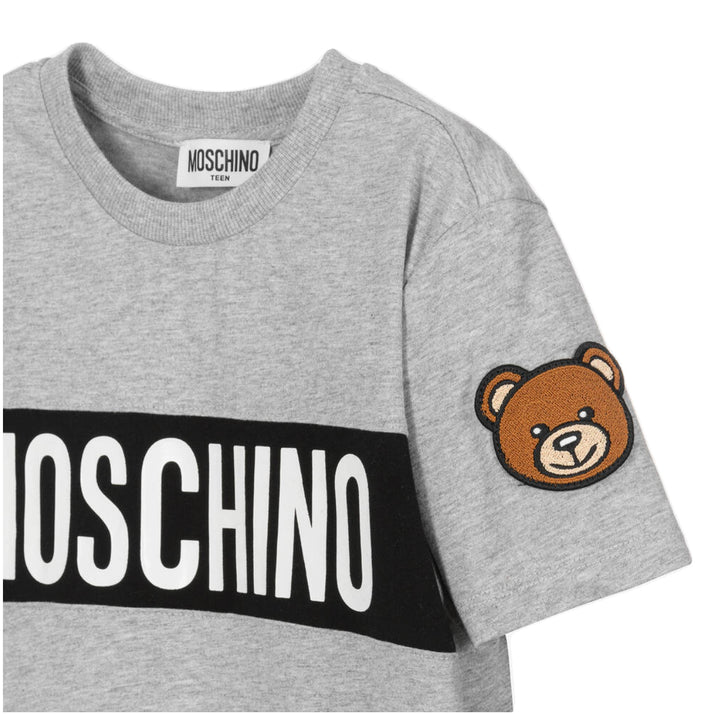 MOSCHINO KID-TEEN LOGO PRINT T-SHIRT GREY