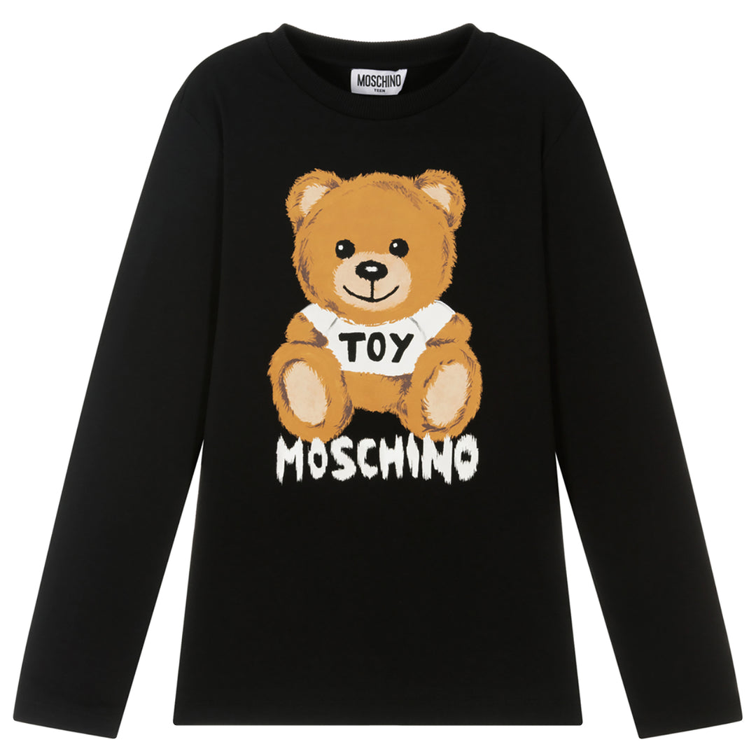MOSCHINO KID-TEEN TEDDY BEAR LONG SLEEVE T-SHIRT BLACK