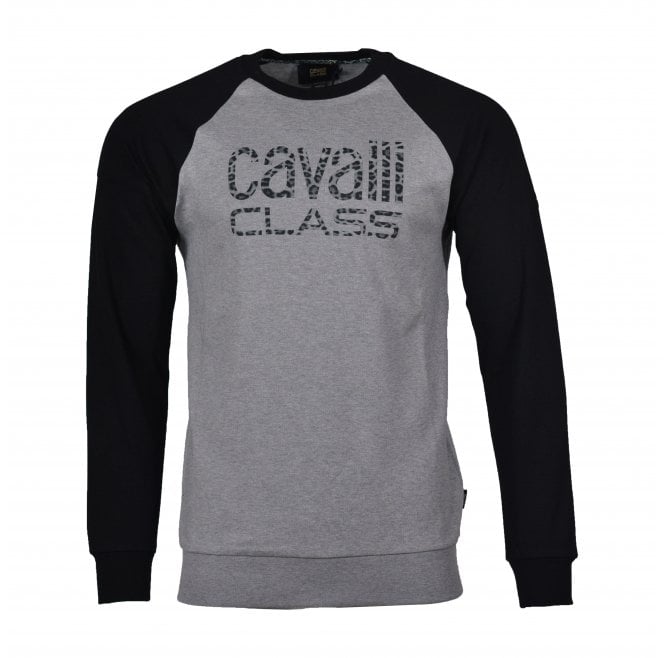 Cavalli Class Leopard Print Logo Sweatshirt Grey