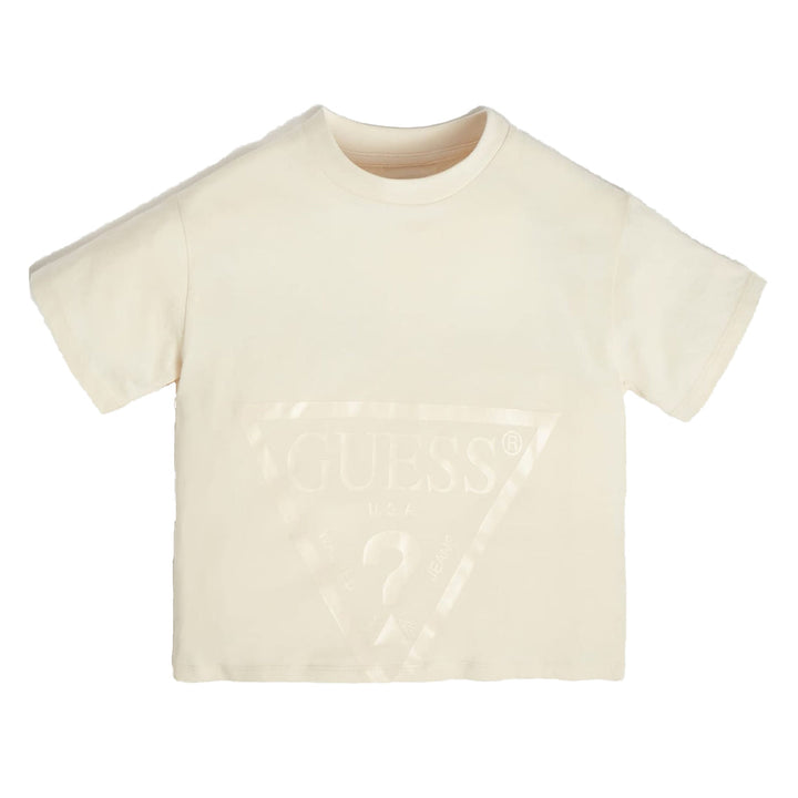 GUESS KIDS-GIRLS FRONT LOGO CROP T-SHIRT BEIGE