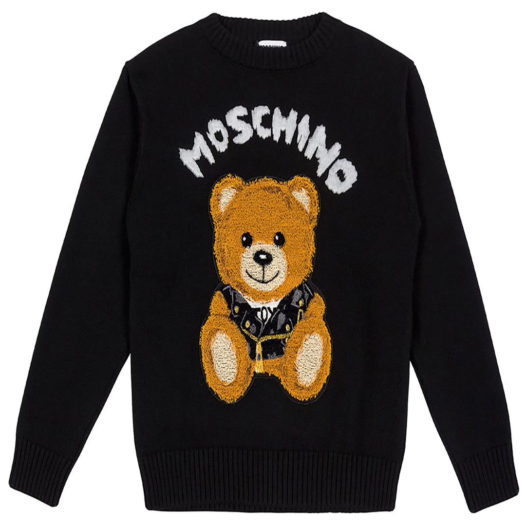 MOSCHINO KID-TEEN BIKER TEDDY BEAR SWEATSHIRT BLACK