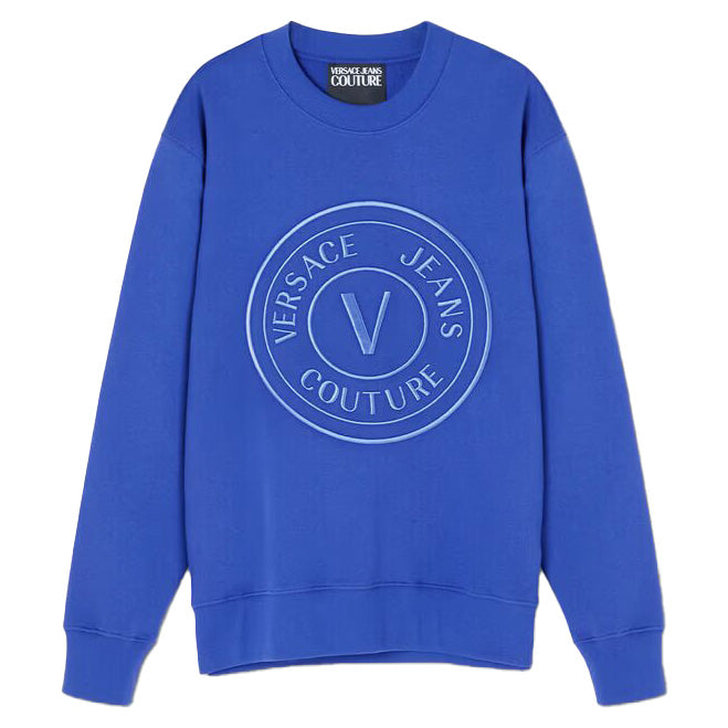 Versace Jeans Couture Embroidered 3D V Emblem Logo Sweatshirt Blue